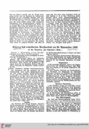 Sitzung des erweiterten Vorstandes am 26. November 1926