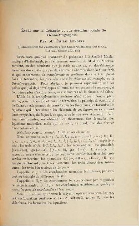 (Opuscules géométriques), [40]. Étude sur le triangle et sur certains points de géométrographie