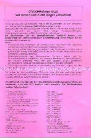 Flugblatt mit der Forderung nach einer BAföG-Reform