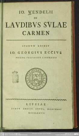 Jo. Wendelii De Laudibus Sulae Carmen