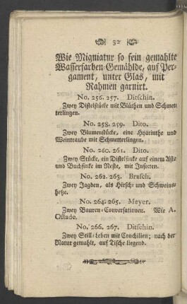 Wie Migniatur so fein gemahlte Wasserfarben-Gemählde, auf Pergament, unter Glas, mit Rahmen garnirt.