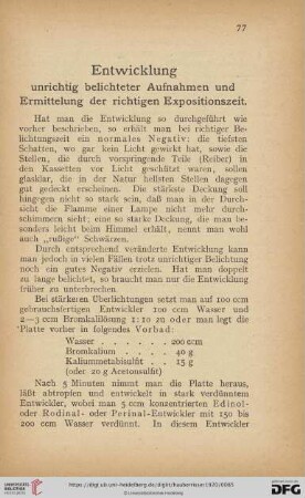 Entwicklung unrichtig belichteter Aufnahmen und Ermittelung der richtigen Expositionszeit