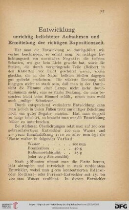 Entwicklung unrichtig belichteter Aufnahmen und Ermittelung der richtigen Expositionszeit