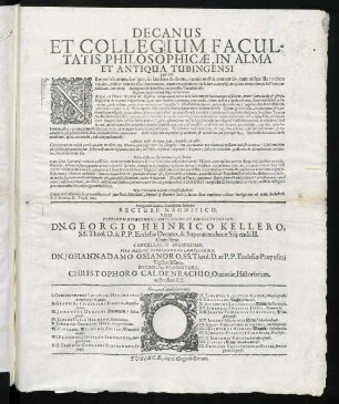 Decanus Et Collegium Facultatis Philosophicae In Alma Et Antiqua Tubingensi Lect. Sal.