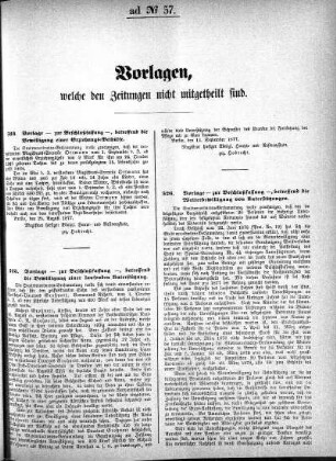 Vorlagen, welche den Zeitungen nicht mitgetheilt sind