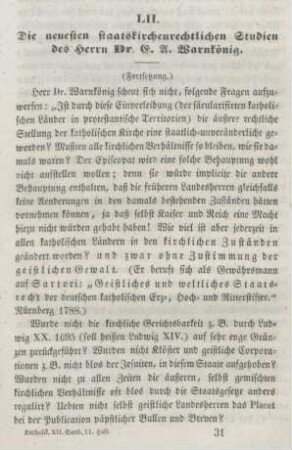 481-491 Die neuesten staatskirchenrechtlichen Studien des Herrn Dr. L. A. Warnkönig : Fortsetzung