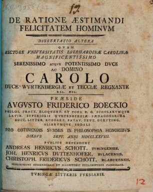 De ratione aestimandi felicitatem hominum dissertationes tres, Diss. altera