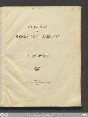 Zur Lautlehre des Marokkanisch-Arabischen