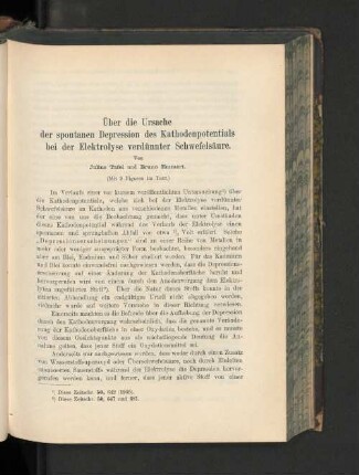 Über die Ursache der spontanen Depression des Kathodenpotentials bei der Elektrolyse verdünnter Schwefelsäue