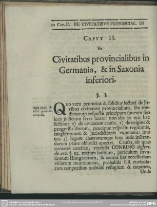 Caput II. De Civitatibus provincialibus in Germania, & in Saxonia inferiori