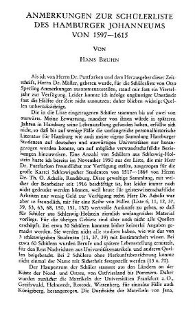 Anmerkungen zur Schülerliste des Hamburger Johanneums von 1597 - 1615