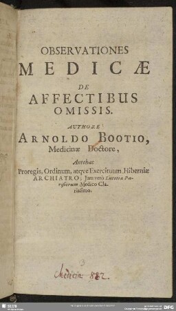 Observationes Medicae De Affectibus Omissis. Authore Arnoldo Bootio ...