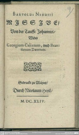 Missive von der Tauffe Johannis