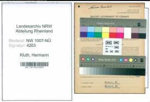 Entnazifizierung Hermann Kluth , geb. 18.06.1914 (Schlosser)