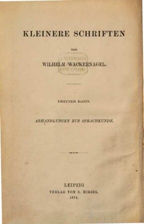 Kleinere Schriften, 3. Abhandlungen zur Sprachkunde