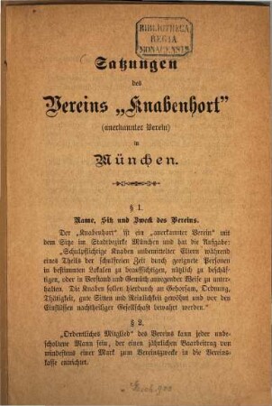 Satzungen des Vereins "Knabenhart" (anerkannter Verein) in München