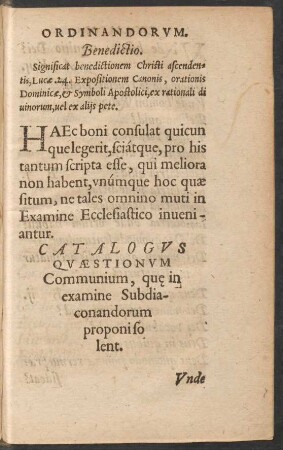 Catalogus Quaestionum Communium, quae in examine Subdiaconandorum proponi solent.