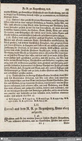 LII. Extract aus dem R. A. zu Regenspurg, Anno 1603 aufgericht