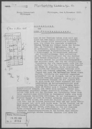Frickenhausen-Tischardt: Beibericht zum Pfarrbericht und Pfarrbericht 1957