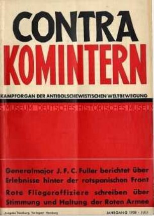 Internationale antikommunistische Monatszeitschrift "Contra Komintern" mit verschiedenen Beiträgen über den Bürgerkrieg in Spanien