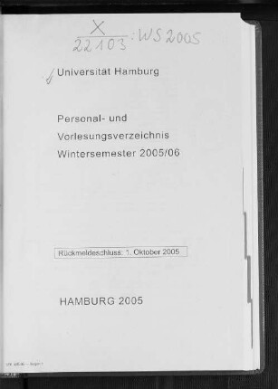 WS 2005/06: Personal- und Vorlesungsverzeichnis // Hamburgische Universität