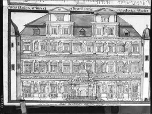 Heidelberg Aus Thesaurus Palatinus Arcis Elector=jntrinseci et Dextri Laterist Moderna Facies - Ottheinrichsbau Ansicht von Westen Zeichnung von Theodor Gottfried Thüm (um 1751)