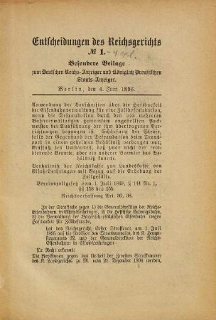 Entscheidungen des Reichsgerichts. 1896