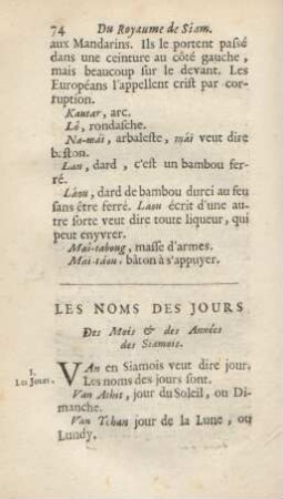 Les noms des jours des mois & des anés des Siamois
