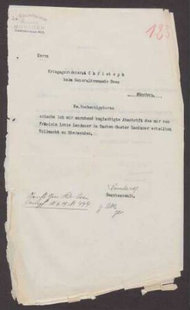 Vollmacht der Charlotte Landauer über die Vertretung ihrer Angelegenheiten anlässlich des Todes ihres Vaters Gustav Landauer sowie die Übersendung der Vollmacht