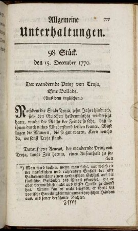 98 Stück. den 15. December 1770.