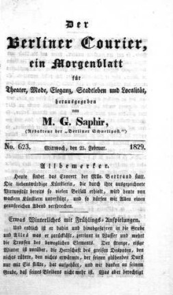 No. 623., Mittwoch, den 25. Februar 1829