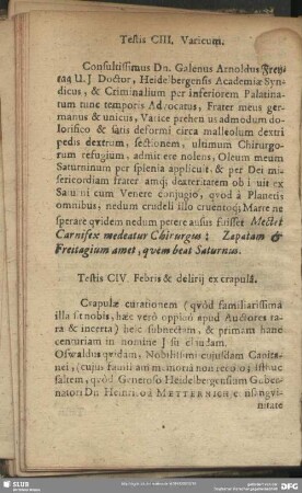 Testis CIV. Febris & delirij ex crapula