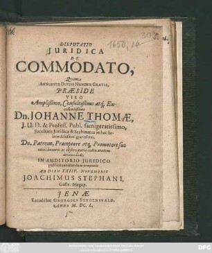 Disputatio Iuridica De Commodato