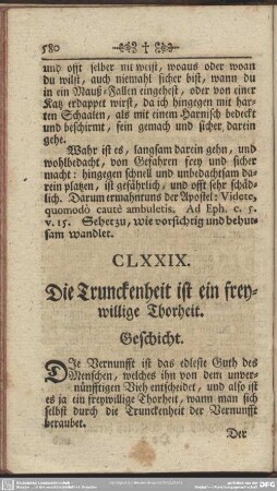CLXXIX. Die Trunckenheit ist ein freywillige Thorheit. Geschicht