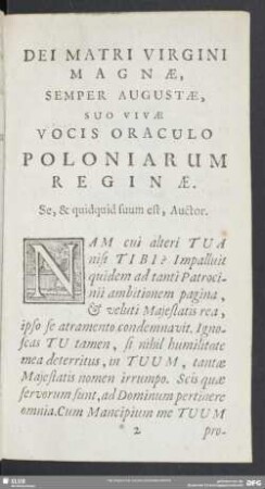 Dei Matri Virgini Magnae, Semper Augustae, Suo Vivae Vocis Oraculo Poloniarum Reginae
