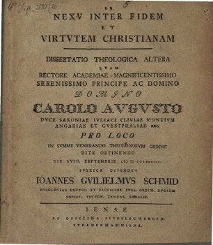 De nexu inter fidem et virtutem Christianam dissertatio theologica altera