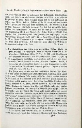 147-150 [Rezension] Schulte, Elzear, Die Entwicklung der Lehre vom menschlichen Wissen Christi bis zum Beginn der Scholastik