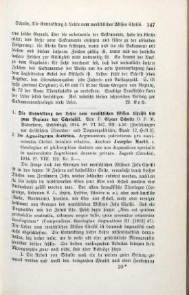 147-150 [Rezension] Schulte, Elzear, Die Entwicklung der Lehre vom menschlichen Wissen Christi bis zum Beginn der Scholastik