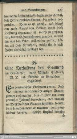 Eine Verhaltung des Saamens im Beyschlafe