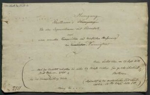 Beethoven's Heimgang, S, pf, LvBWV 127, Es-Dur, Excerpts, Arr - BSB Mus.Schott.Ha 2529-5 : [title page] Beethoven's [crossed out: "Hingang" corrected in:] Heimgang // Für eine Sopranstimme mit Pianoforte, // nach // einer neuesten Komposition und brieflichen Aeußerung // des [crossed out: "Verklärten" ? in:] Verewigten