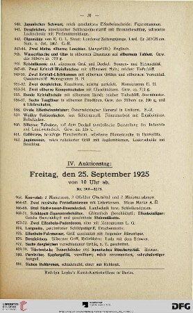 IV. Auktionstag: Freitag, den 25. September 1925 (Nr. 963-1273)