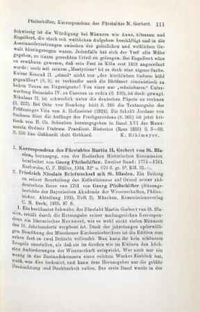 111-113 [Rezension] Pfeilschifter, Georg [Hrsg.], Korrespondenz des Fürstabtes Martin II. Gerbert von St. Blasien
