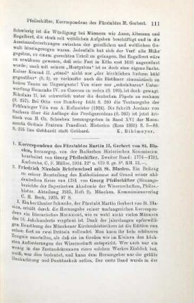 111-113 [Rezension] Pfeilschifter, Georg [Hrsg.], Korrespondenz des Fürstabtes Martin II. Gerbert von St. Blasien