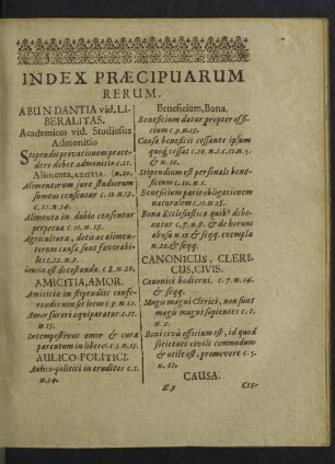 Index praecipuarum rerum.