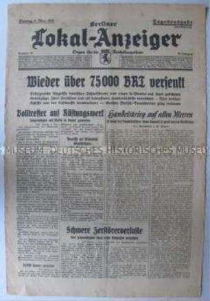 Tageszeitung "Berliner Lokal-Anzeiger" zum Seekrieg gegen Großbritannien