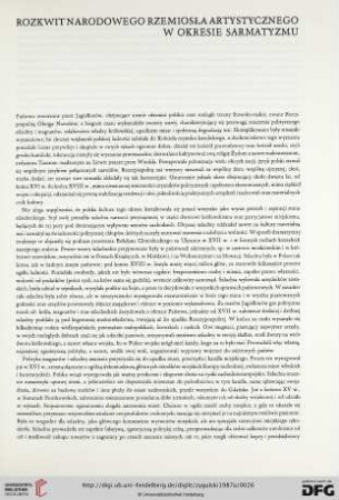 Rozkwit narodowego rzemiosła artystycznego w okresie sarmatyzmu