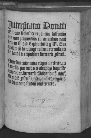 Interp[re]tatio Donati Minoris : scholastice exponens diffinitiones octo p[ar]tium o[rati]o[n]is acc[e]ntibus earu[n]dem