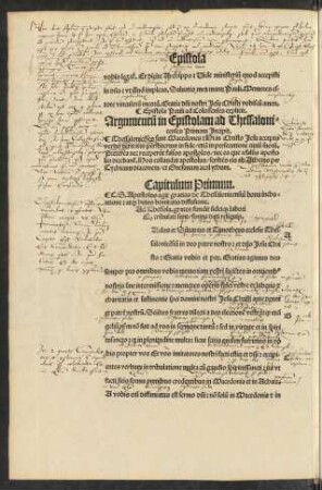 Argumentum in Epistolam ad Thessalonicenses Primam Incipit.