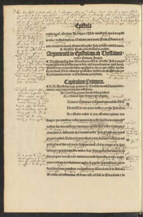 Argumentum in Epistolam ad Thessalonicenses Primam Incipit.