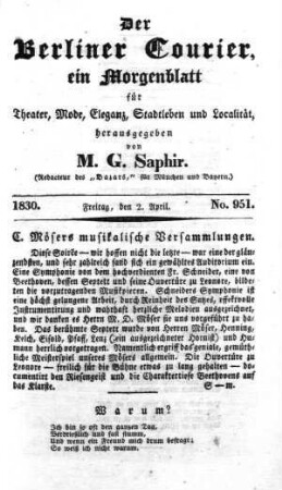 No. 951, Freitag, den 2. April 1830
